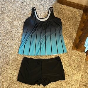 Blue and Black Tankini Set